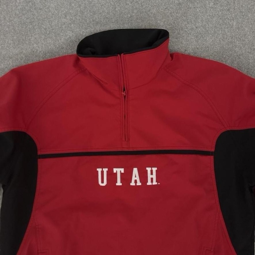Utah Utes Jacket Large Red NCAA College Columbia Quarter Zip Pullover Shell - Picture 4 of 12